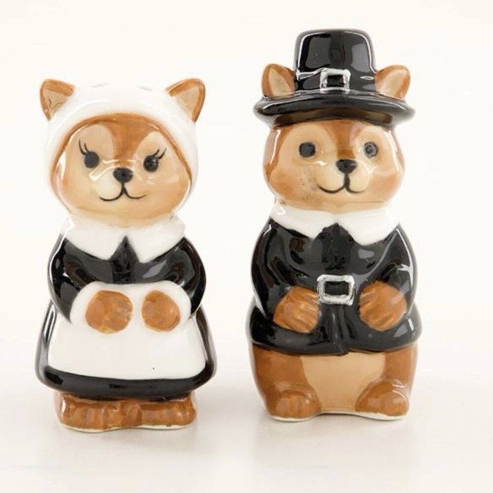 Cracker Barrel Thanksgiving Pilgrim Squirrels Novelty Salt Pepper Set NEW